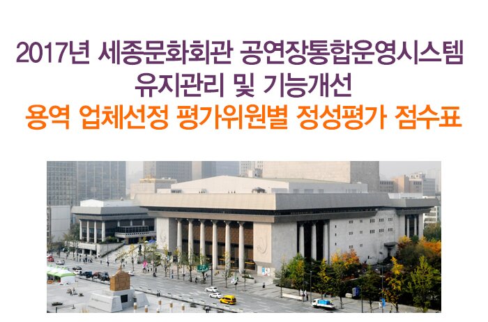 2017년 세종문화회관 공연장통합운영시스템 유지관리 및 기능개선 용역 업체선정 평가위원별 정성평가 점수표