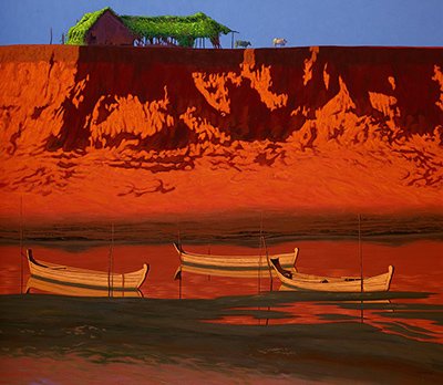 민웨아웅(Min Wae Aung)(1960-), Orange River Bank, 캔버스에 아크릴, 2015, 150x173